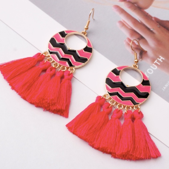 Chevron Tassel Dangle Earrings - Picture 4 of 4